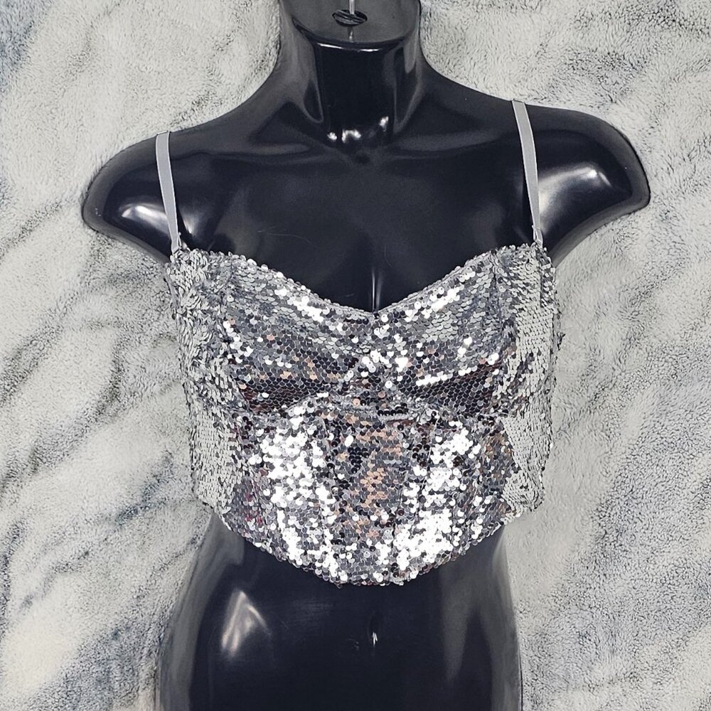Dolls Kill Club Exx Large Silver Disco Ball Bustier Top NWT *MISSING SEQUINS*